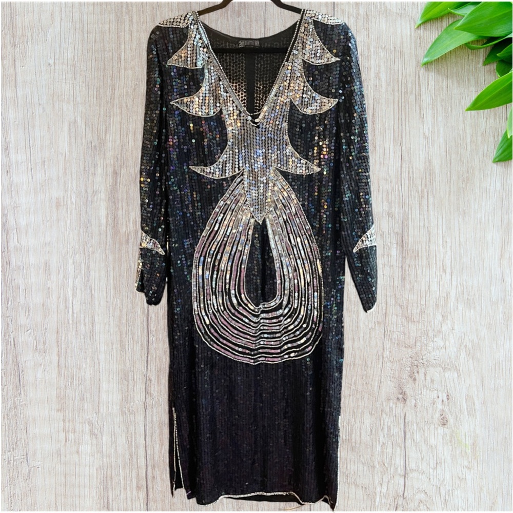 VINTAGE ANJUMAN 1980’s EVENING MIDI DRESS -LG
